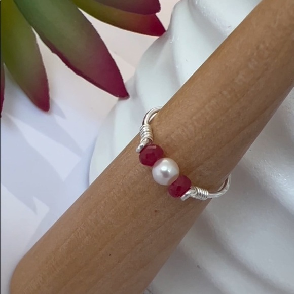 RUBY and Freshwater Pearl Sterling Silver Ring - Picture 1 of 15